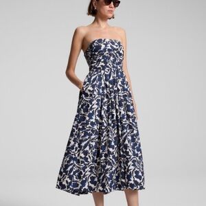 NWOT A.L.C Tate Elegant Blue Black & White Midi Strapless Dress 6
